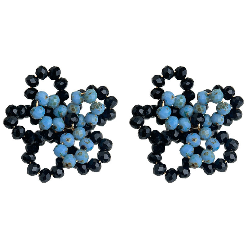 A廠-原創設計秋冬霧霾藍手工編織花朵耳環高級感小眾設計新款耳飾「6861」25.10-1