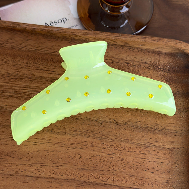 E廠-韓版髮飾頭飾氣質甜美清透感鑲鑽壓克力抓夾髮抓春夏彩色樹脂抓夾「27015」25.05-5