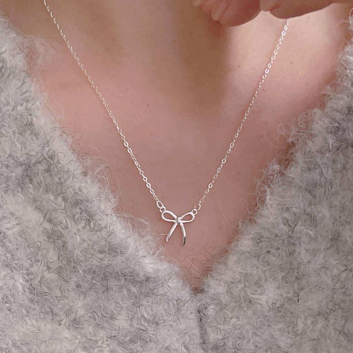 F廠-韓國韓版925純銀蝴蝶結項鍊簡約冷淡風INS小紅書項鍊「B1353」25.05-4