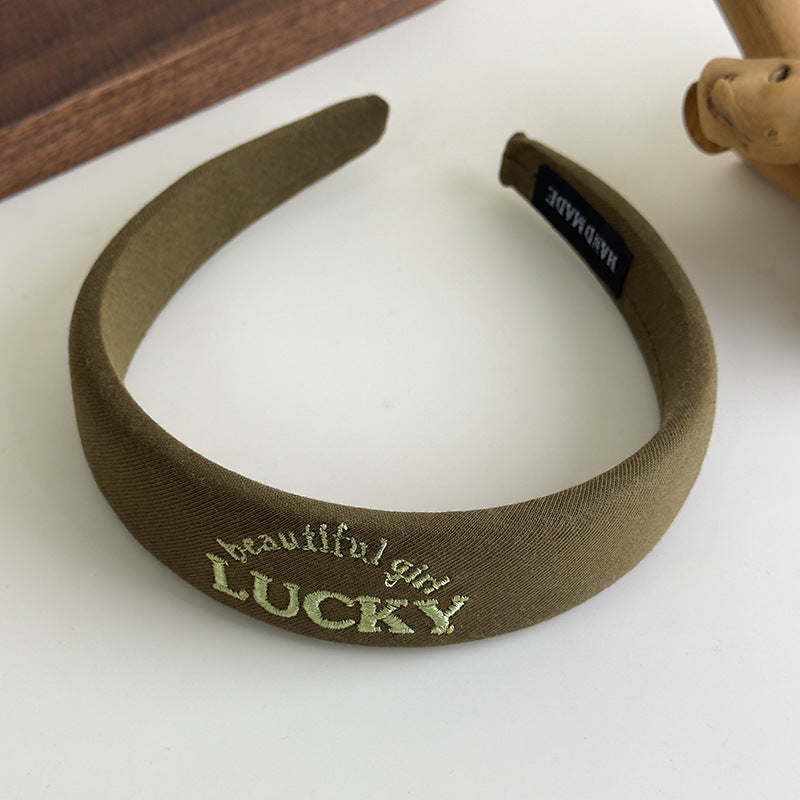 E廠-韓國網紅同款髮箍女布藝高顱頂刺繡字母髮箍髮卡百搭簡約頭箍髮飾「27082」25.06-3