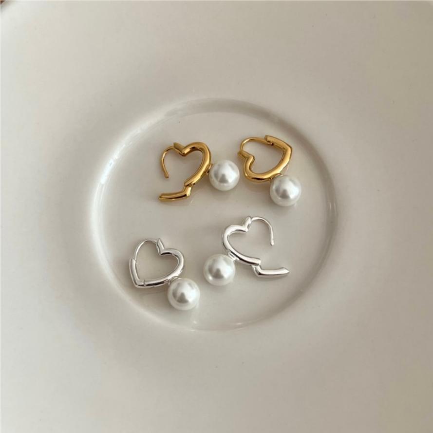 F廠-韓國韓版925純銀耳釘女珍珠愛心簡約時尚ins風耳釘耳環「C1122」25.07-4