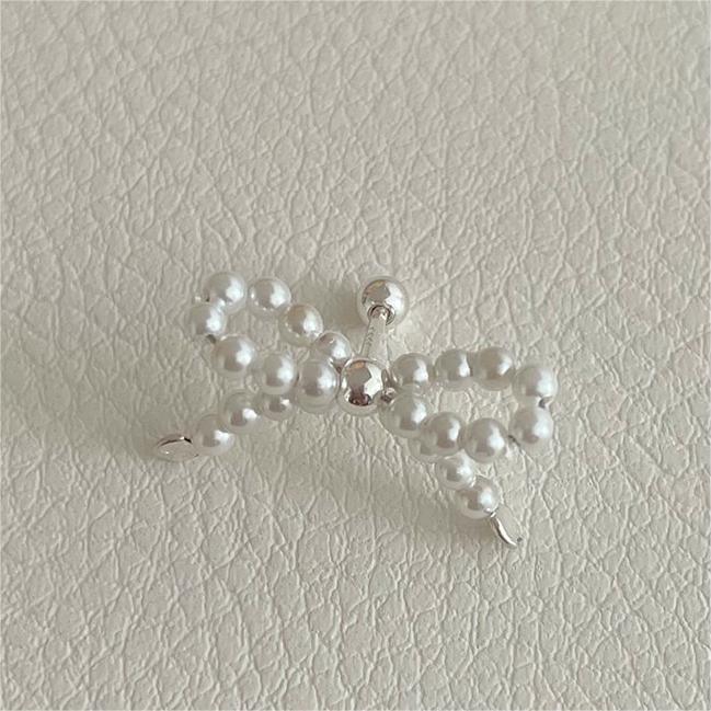 F廠-韓國韓版925純銀珍珠蝴蝶結耳釘簡約氣質百搭ins風耳飾「C1282」24.03-2