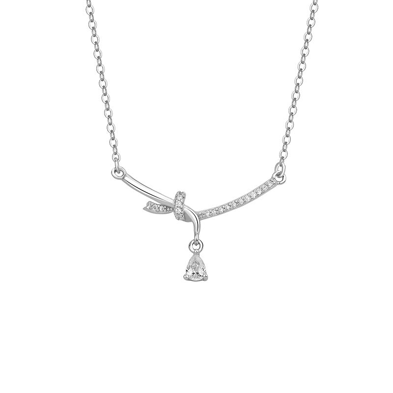 D廠-原創S999足銀流光緞語幾何繩結鋯石項鍊優雅時髦輕奢頸鍊「YC2498N_1」25.09-4