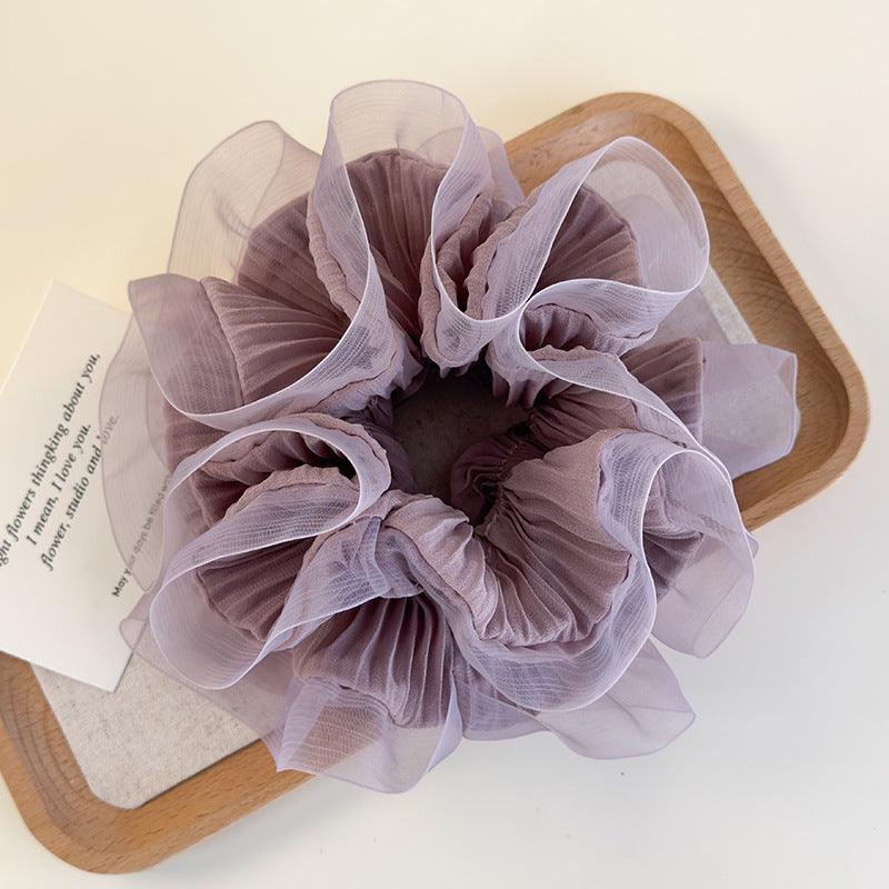 E廠-紫色歐根紗春夏芭蕾風褶皺髮圈女高級感超仙蕾絲頭繩韓系頭繩髮飾「26708」25.03-4