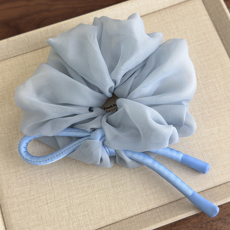 E廠-韓國少女雪紡蓬松大腸髮圈2025新款高級甜美蝴蝶結頭繩扎馬尾髮飾「27102」25.06-3