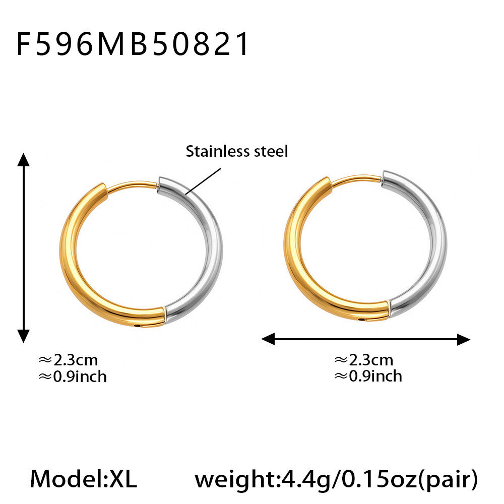 B廠-ins小眾設計感不鏽鋼幾何素圈耳環百搭時尚耳飾鍍18k金批發「F596」25.08-5