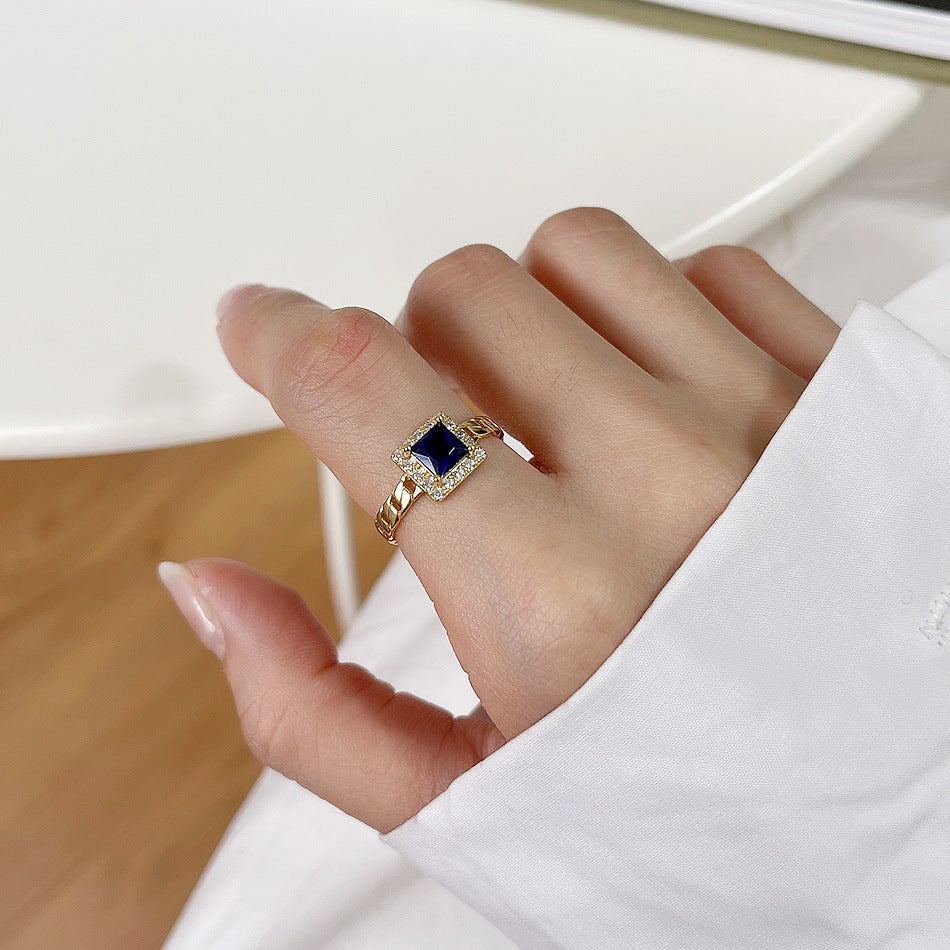 F廠-韓國東大門ins方形S925純銀戒指女銀鋯石黑鑽簡約指環 批發「J1574-75-76」25.07-2