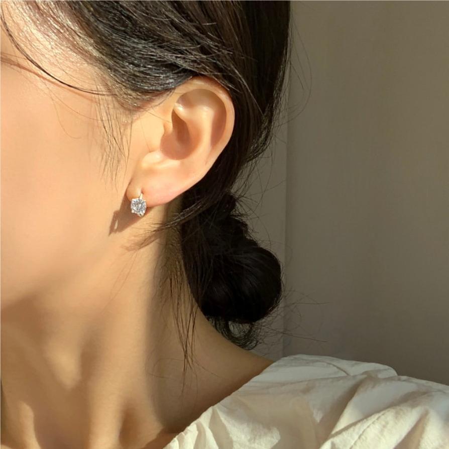 F廠-韓國韓版925純銀四爪耳釘女鋯石簡約時尚ins風耳釘耳環「C1114」25.05-5