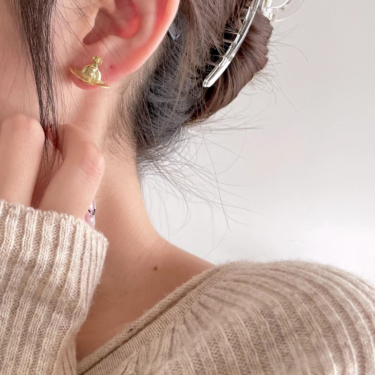 F廠-韓國韓版925純銀幾何土星耳釘女簡約時尚ins風耳環耳飾「C974」25.06-4