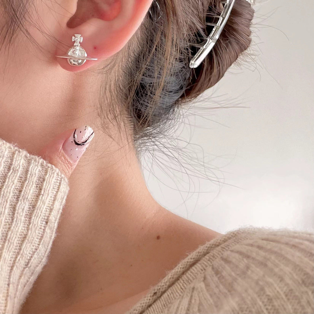 F廠-韓國韓版925純銀幾何土星耳釘女簡約時尚ins風耳環耳飾「C974」25.06-4