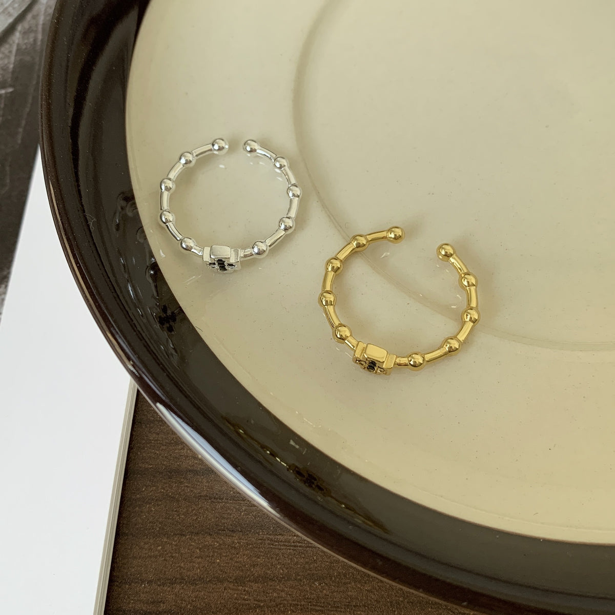 F廠-韓國韓版 925純銀黑鑽十字架戒金色戒簡約百搭INS網紅小眾戒指「J943」25.08-1