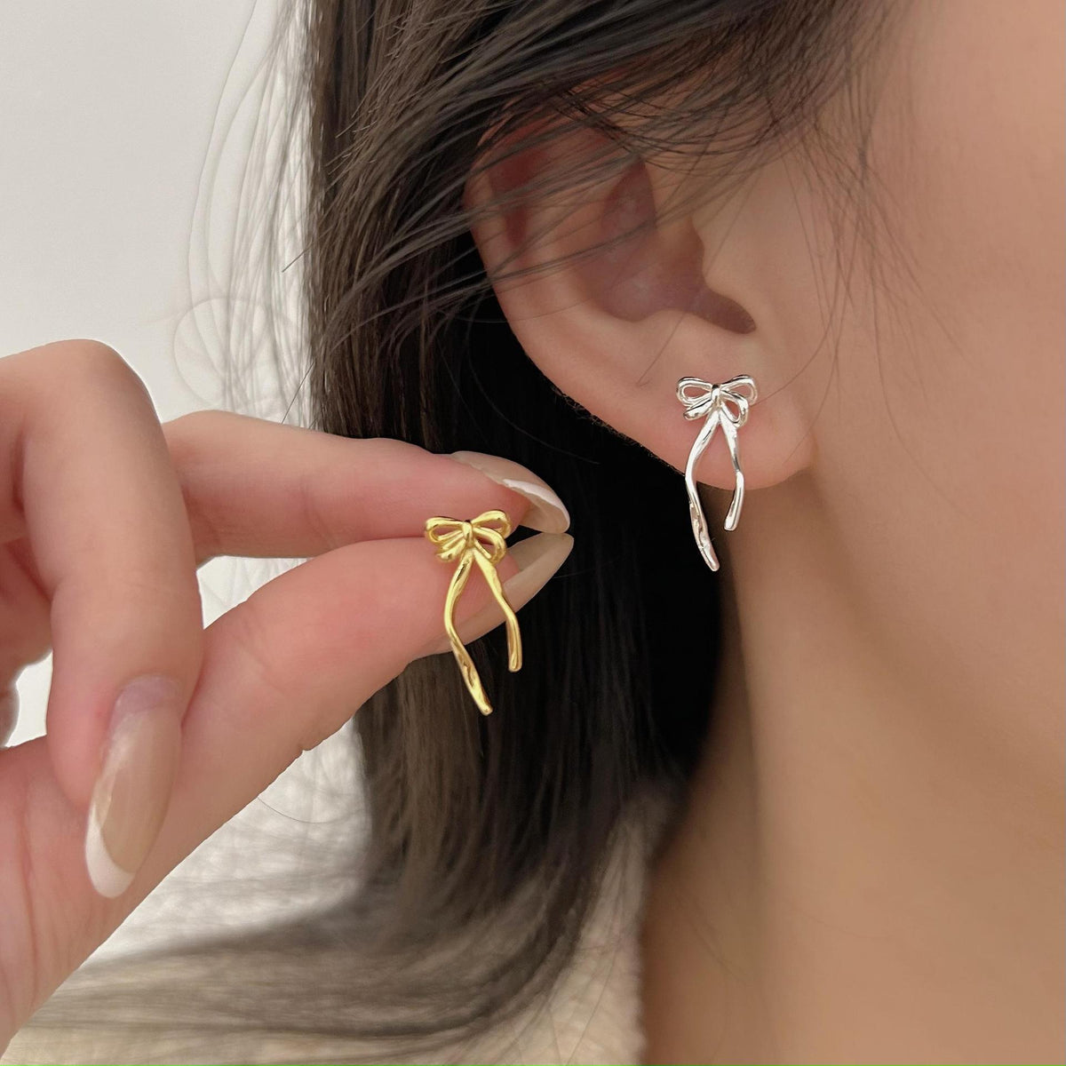 F廠-韓國韓版925純銀蝴蝶結耳釘耳環簡約氣質百搭ins風耳飾「C1296」25.04-4