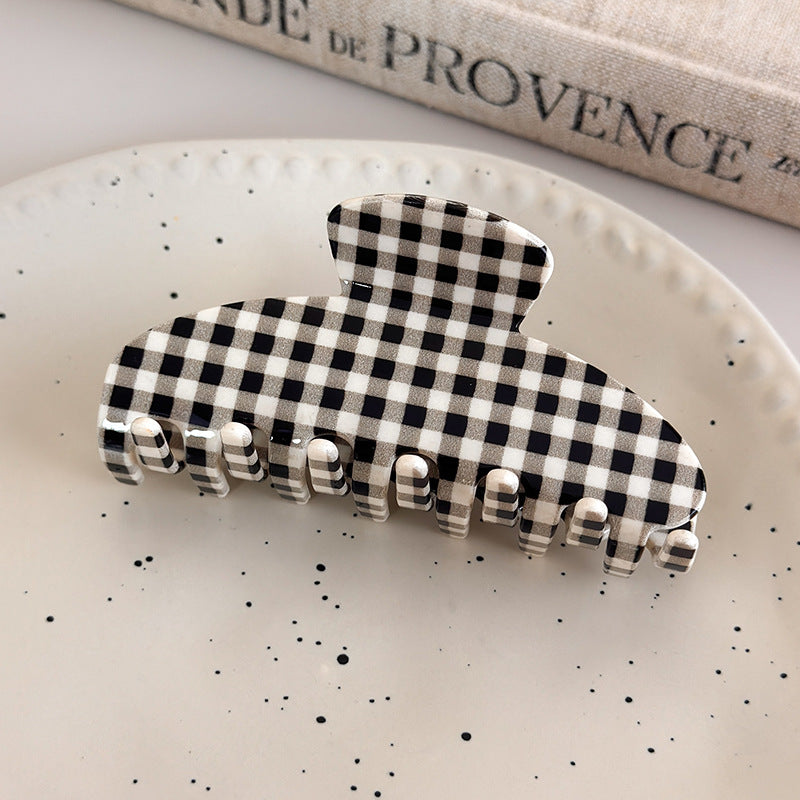 E廠-新款醋酸簡約格紋抓夾氣質簡約髮夾盤髮鯊魚夾百搭日常高級感髮飾「27612」25.10-5