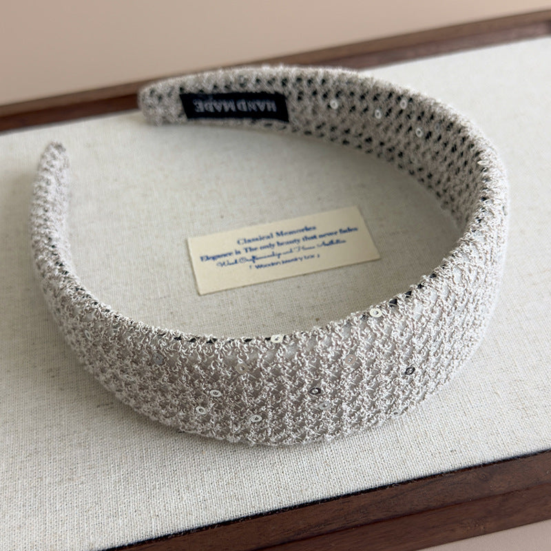 E廠-亮片編織網格髮箍高顱頂百搭頭箍高級感小香風頭箍髮飾新款女「27131」25.06-4