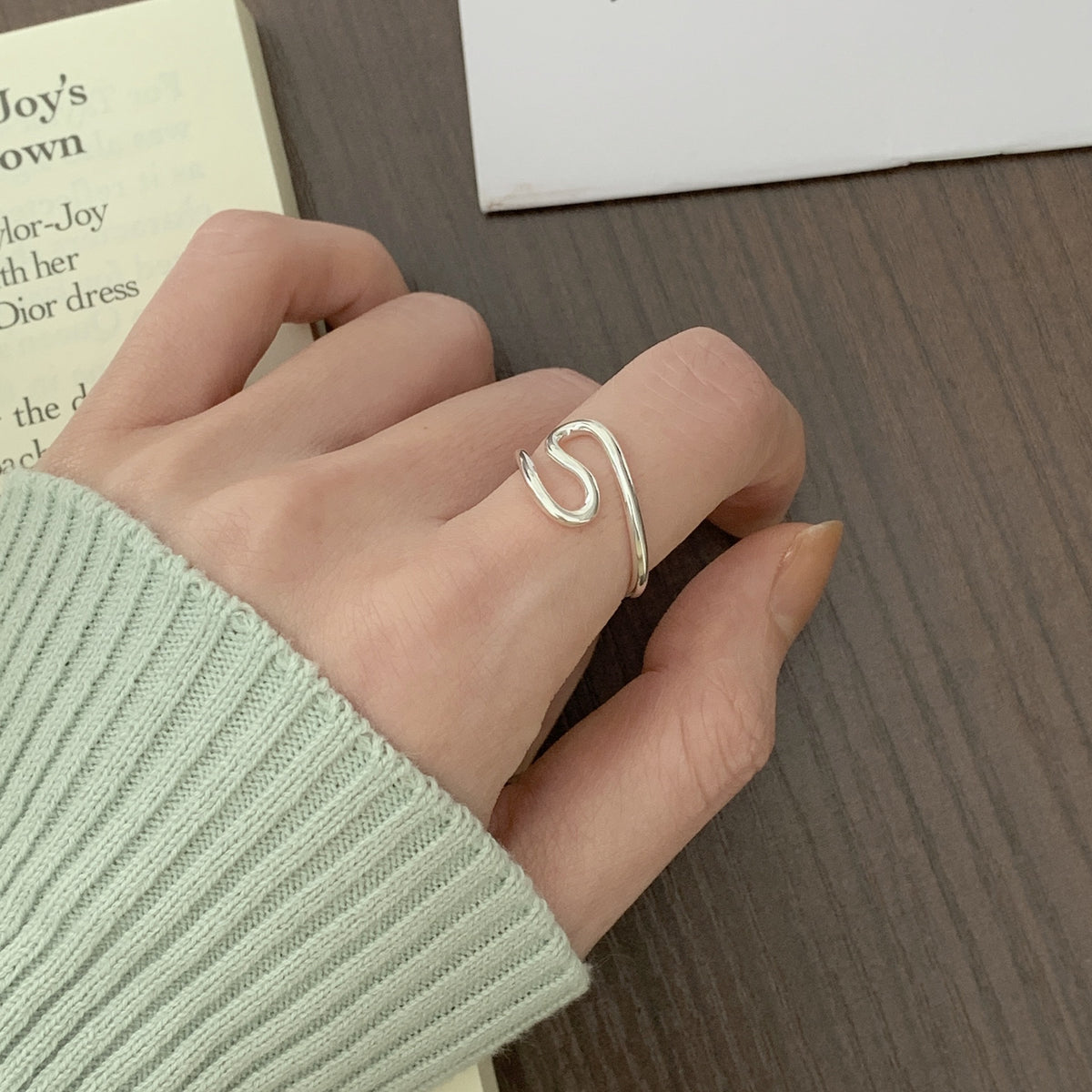 F廠-韓國韓版925純銀線戒指幾何極簡不規則彎曲戒指女設計感ins網紅戒「J1235」25.06-1