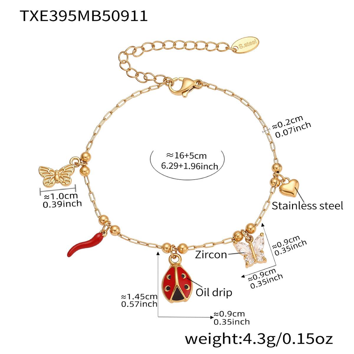 B廠-不鏽鋼琺瑯彩釉小昆蟲DIY多配件項鍊手鍊套裝歐美時尚新款「TXP394」25.09-3