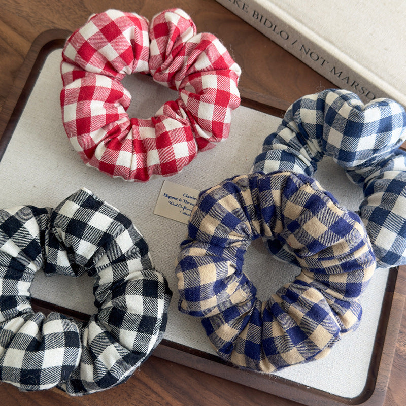 E廠-趙露思同款慵懶黑白格子充棉大腸髮圈頭繩髮飾頭花扎馬尾皮筋髮繩「27154」25.07-1