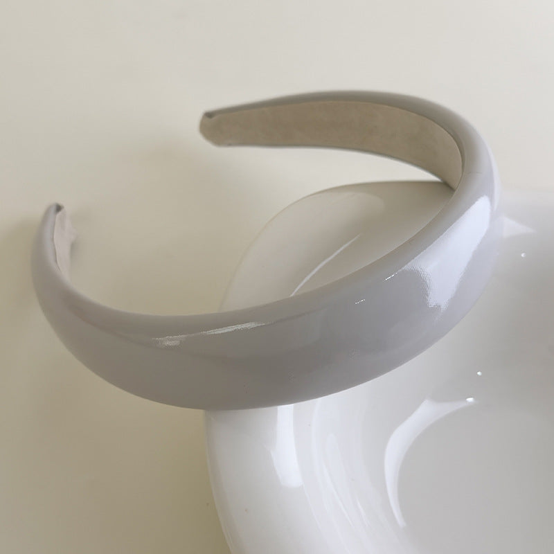 E廠-夏季多巴胺糖果色漆皮亮面皮海綿髮箍PU皮高顱頂純色頭箍髮卡髮飾「27077」25.06-3