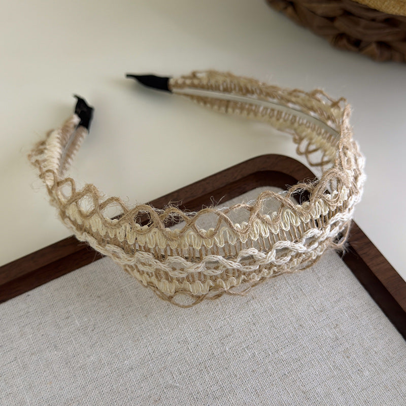 E廠-度假風草編寬邊髮箍女款波西米壓頭箍日常外戴髮捆高顱頂洗臉髮卡「25684」25.06-4