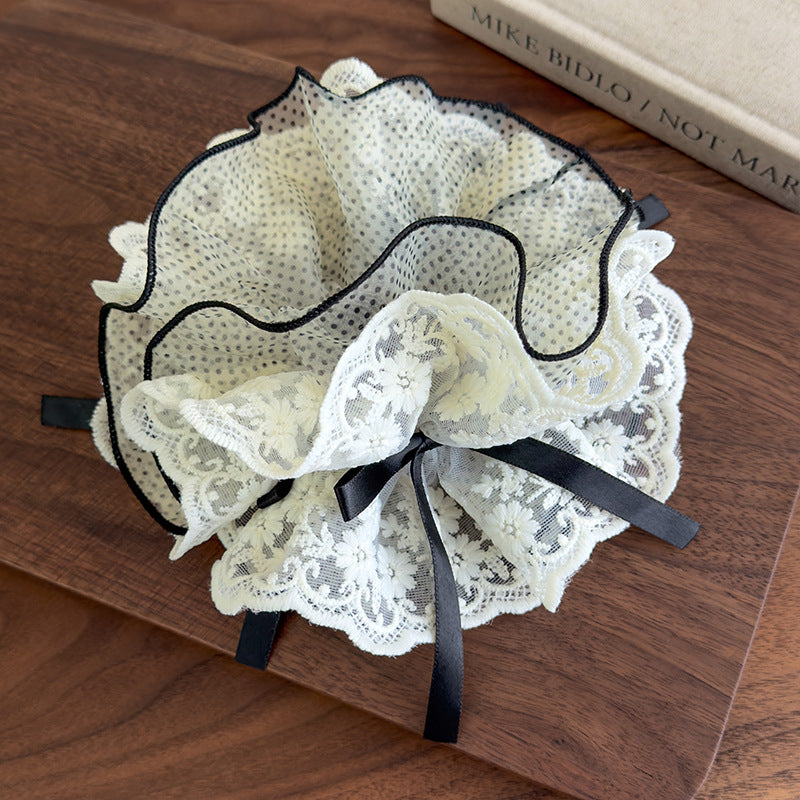 E廠-波點網紗四層蕾絲大腸髮圈公主風絲帶蝴蝶結頭花女高顏值甜美髮繩「27101」25.06-3