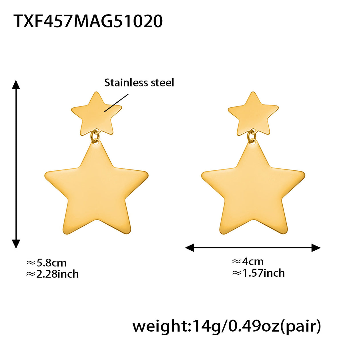 B廠-法式浪漫自然星星形狀戒指耳環毛衣項鍊套裝不鏽鋼鍍18k金「TXP457」25.10-5