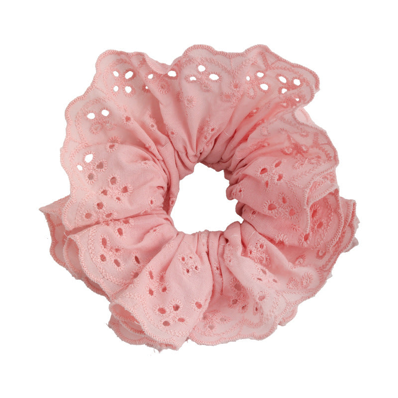 E廠-趙露思同款白色紅色蕾絲大腸髮圈女韓系高級感頭繩頭花髮飾頭飾「27091」25.06-3