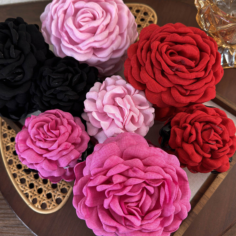 E廠-2025年新款紅色花朵抓夾頭飾乾枯玫瑰花髮夾頭花髮飾大號紅花女「24871」25.06-3