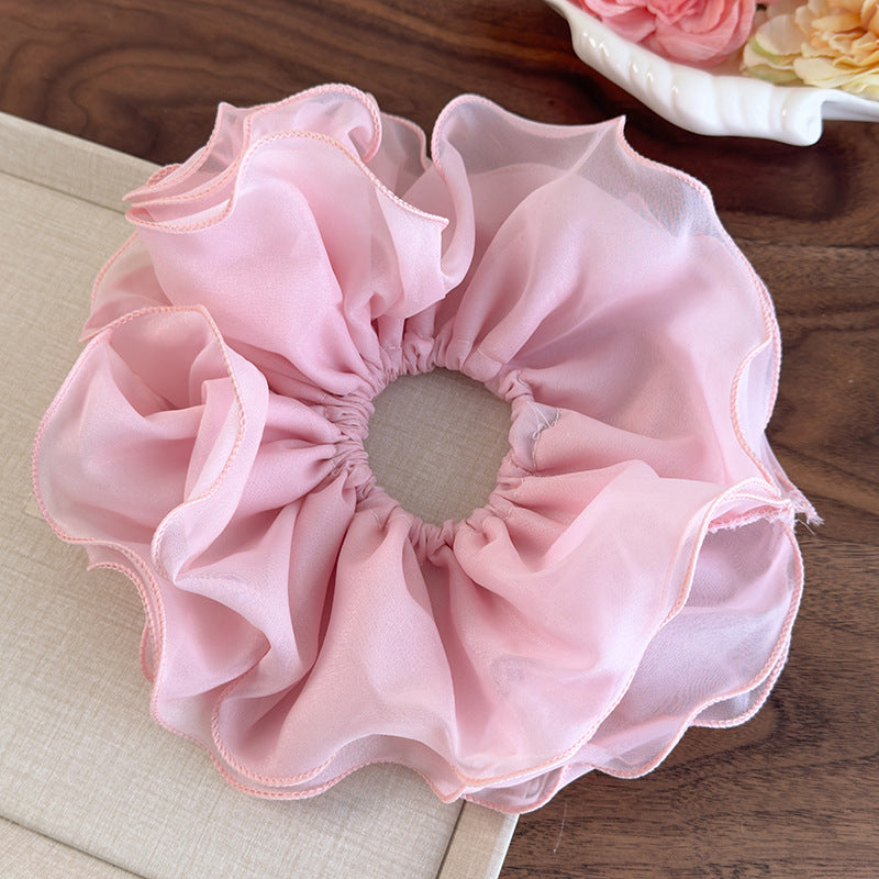 E廠-甜美加大號雙層雪紡網紗大腸髮圈女扎頭髮丸子頭髮繩側低馬尾頭繩「26893」25.05-1