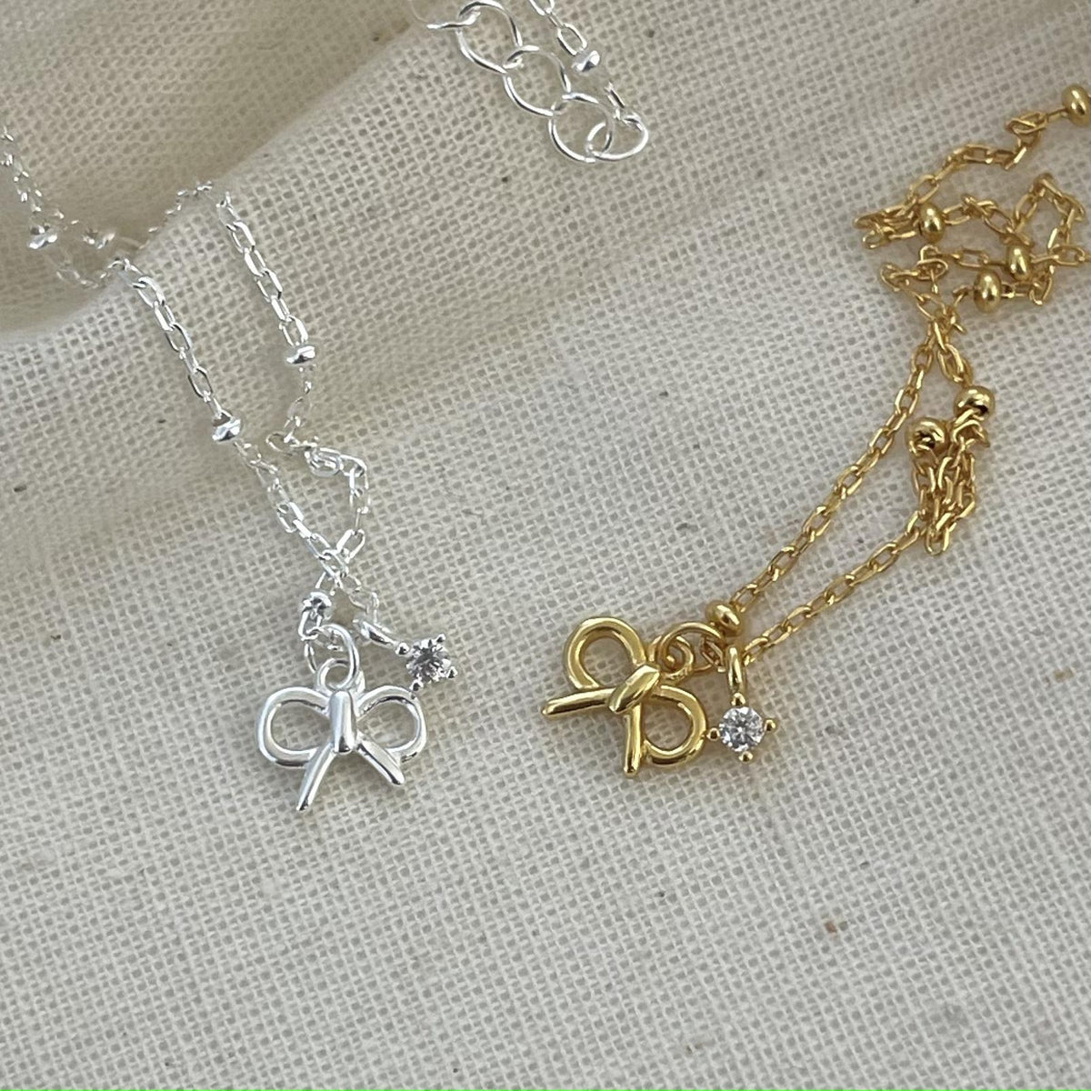 F廠-韓國韓版925純銀蝴蝶結鋯石項鍊簡約網紅小紅書ins小鑽項「B1140」25.05-4