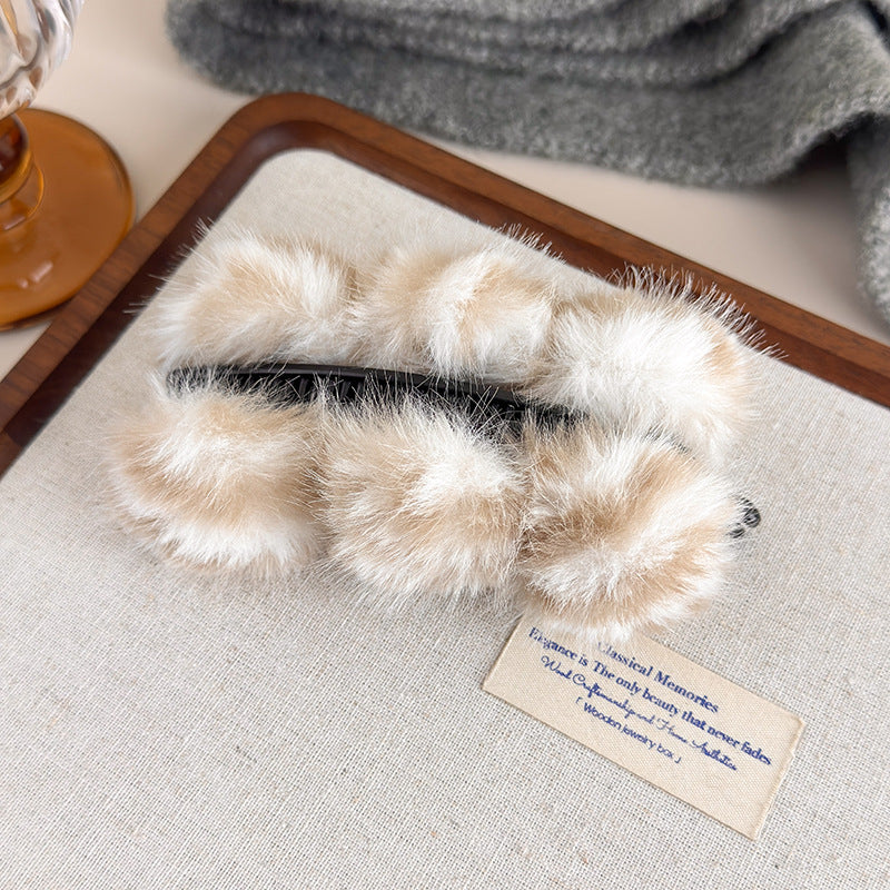 E廠-韓系虎斑豹紋毛絨香蕉夾毛絨絨竪夾高級感盤髮夾馬尾竪夾半扎髮抓「27619」25.10-5