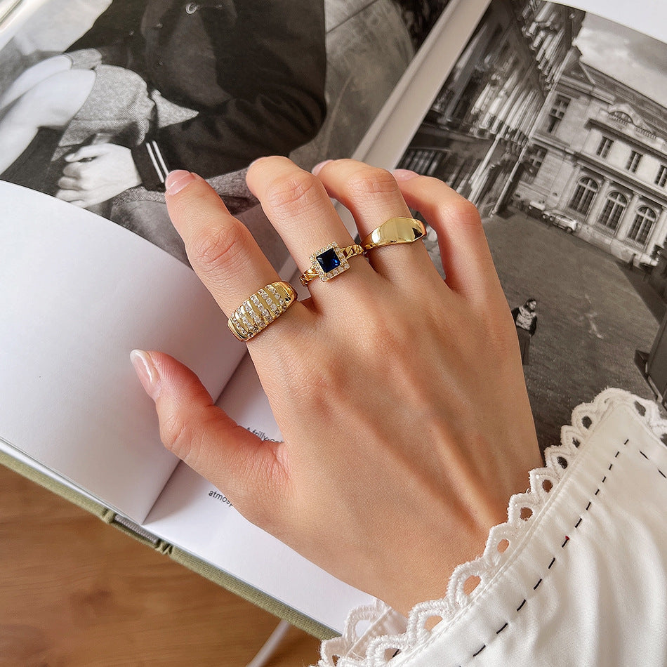 F廠-韓國東大門ins方形S925純銀戒指女銀鋯石黑鑽簡約指環 批發「J1574-75-76」25.07-2