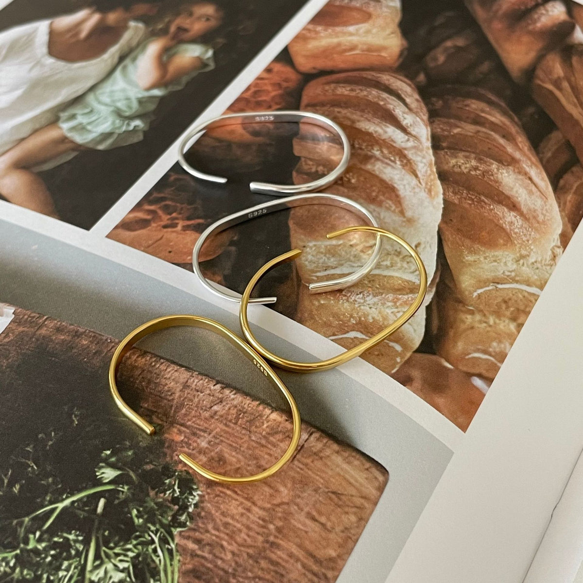 F廠-韓國韓版925純銀U形金色自然圓弧耳環耳圈通體純銀耳釘「C772」25.07-4