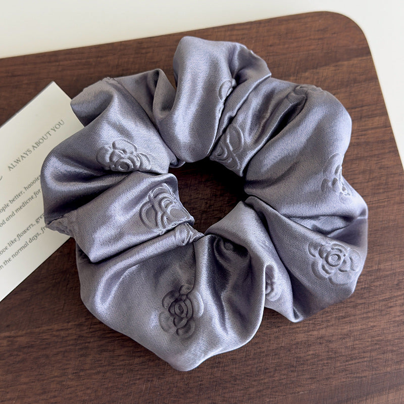 E廠-高級感純色輕奢立體壓花緞面大腸髮圈女慵懶風簡約百搭扎頭髮皮筋「27104」25.06-4