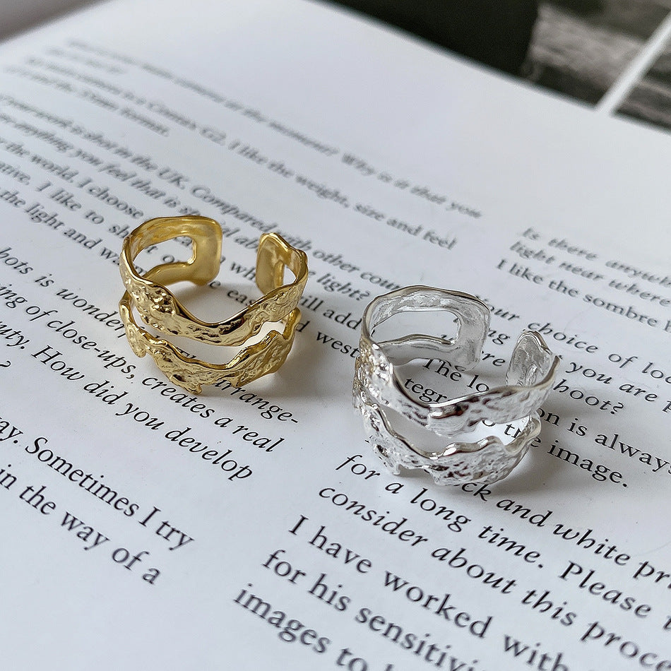 F廠-韓國東大門ins不規則褶皺雙層肌理S925純銀戒指女銀指環 批發「J1479」25.05-3