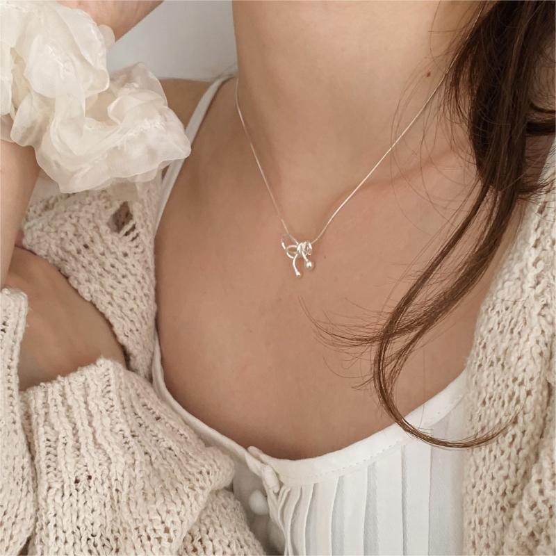 F廠-韓國韓版925純銀蝴蝶結項鍊簡約網紅小紅書氣質甜美項鍊「B1178」25.05-5