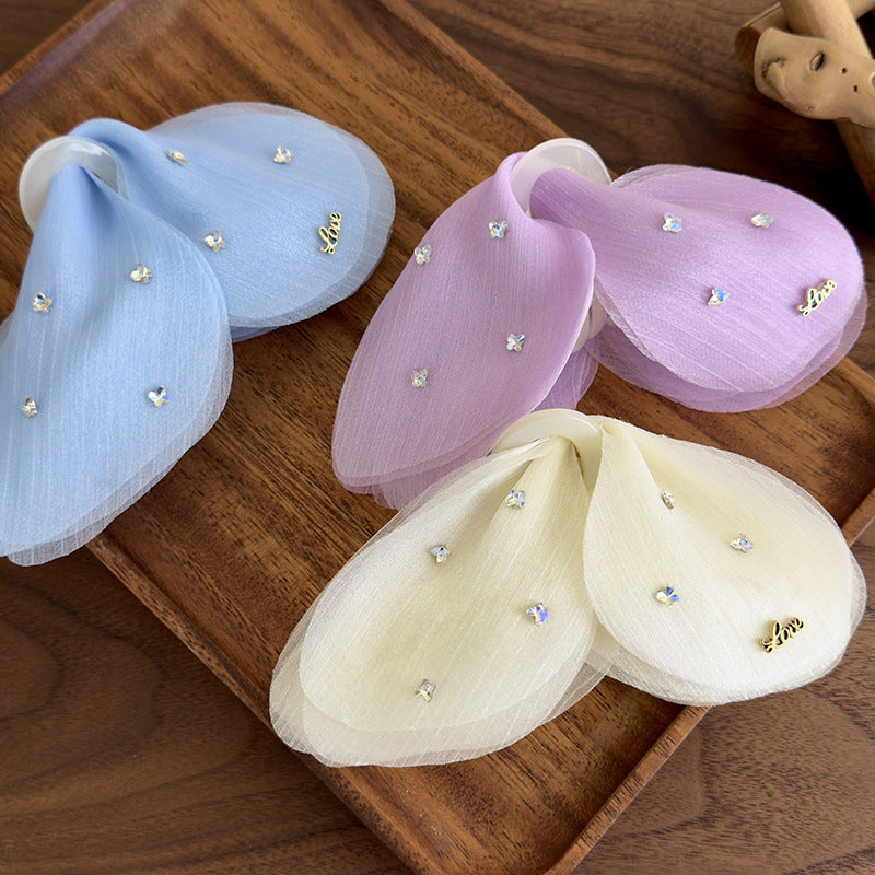 E廠-溫柔薄紗蝴蝶抓夾夢幻法式閃鑽網紗髮夾髮抓大號後腦勺盤髮鯊魚夾「26982」25.05-4