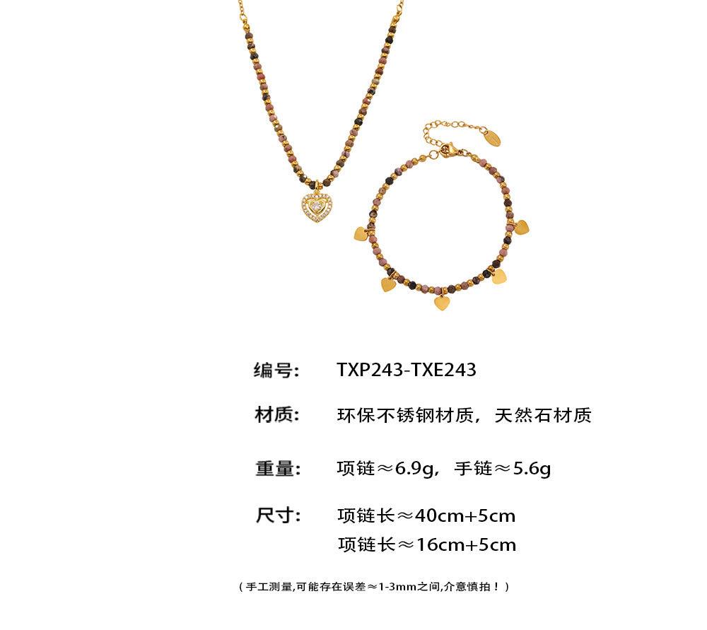 B廠-法式溫柔鎖骨極細天然石小金珠愛心項鍊CHOKER手鍊小眾套裝「TXP243-TXE243」25.04-1