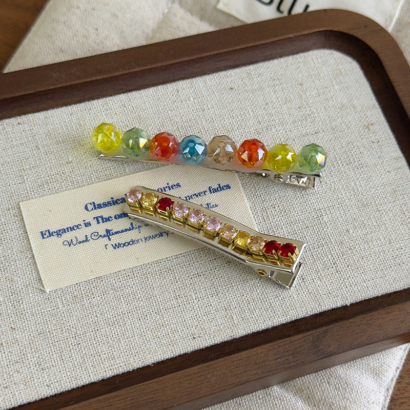 E廠-韓國ins彩色多巴胺水晶髮夾側邊瀏海碎髮一字鴨嘴夾網紅髮夾髮飾「27117」25.06-4