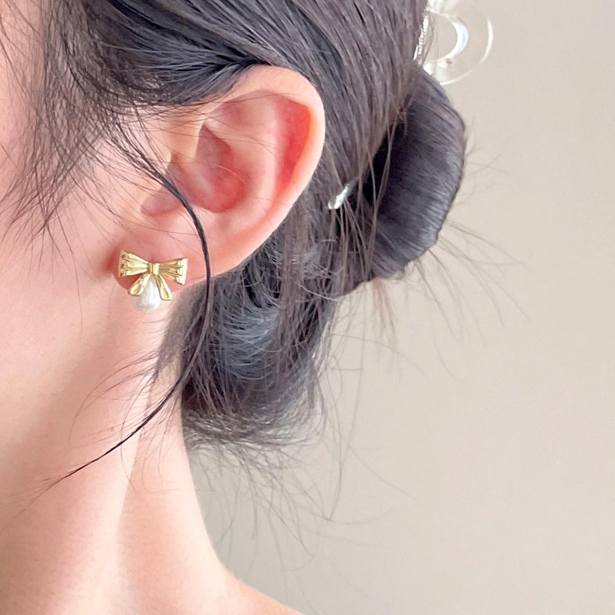 F廠-韓國韓版925純銀蝴蝶結珍珠耳釘簡約氣質百搭ins風耳飾「C1408」25.09-1
