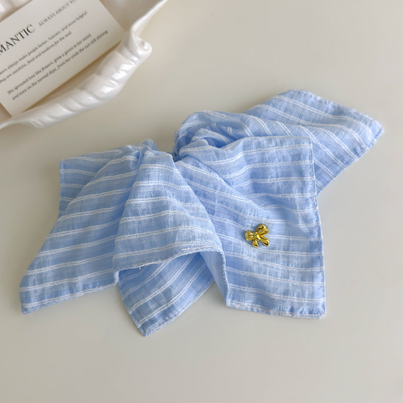 E廠-韓系清新藍色條紋方巾大腸髮圈女方形扎頭髮皮筋側低馬尾髮繩頭繩「27125」25.06-4