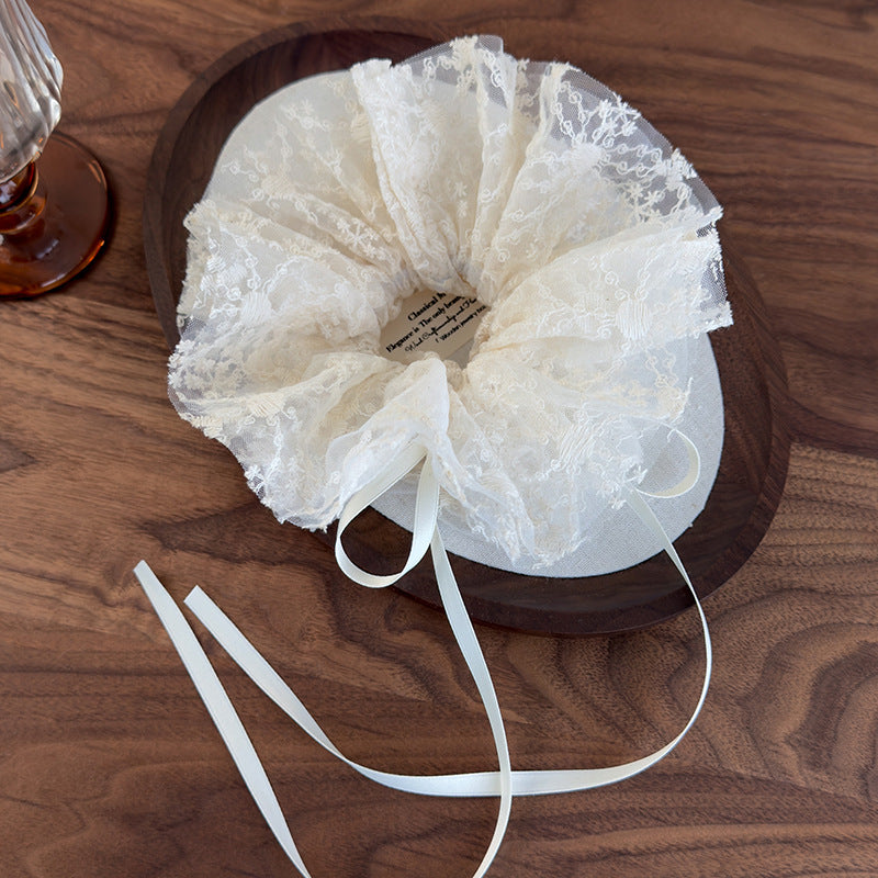 E廠-新款溫柔色系蕾絲花邊三角巾純欲法式髮飾溫柔綁髮包頭可愛髮箍女「26802」 25.04-3