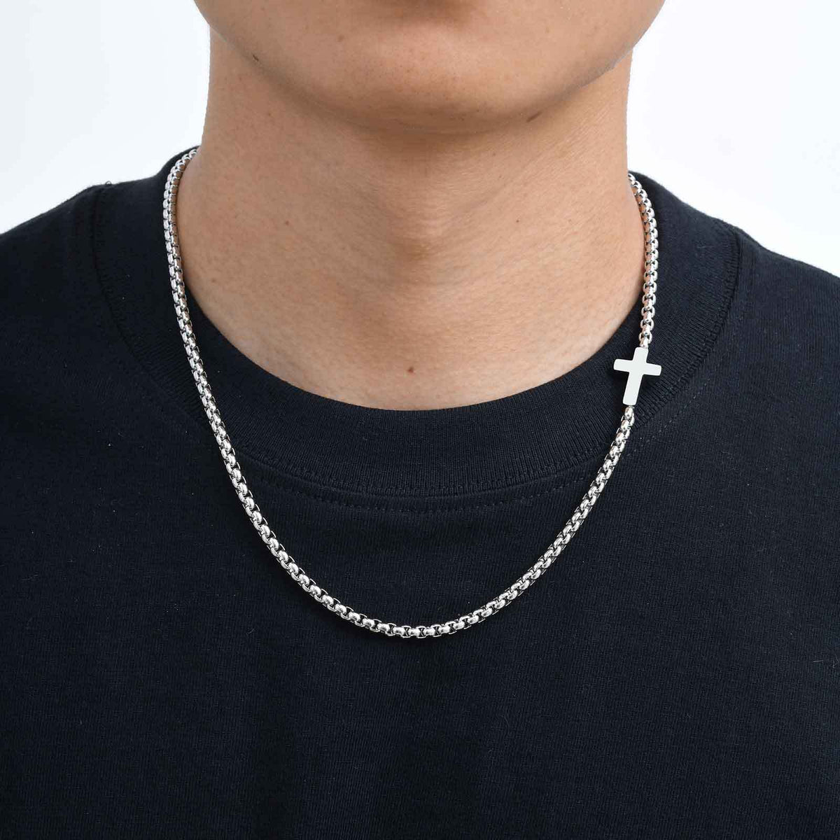 G廠-跨境歐美不鏽鋼方珍珠鏈十字架項鍊 簡約百搭日常男士飾品「NC-1981」25.08-2