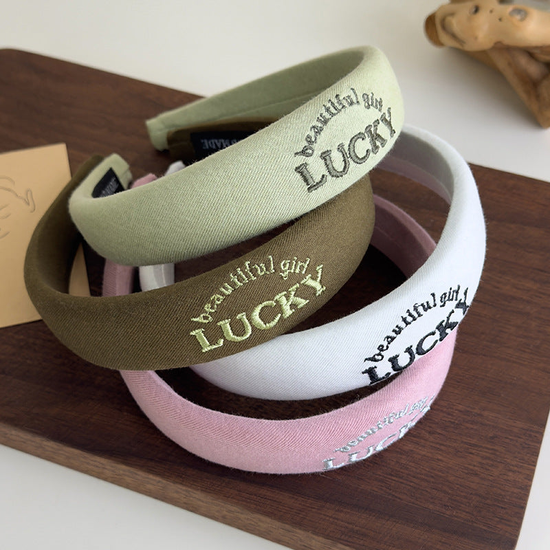 E廠-韓國網紅同款髮箍女布藝高顱頂刺繡字母髮箍髮卡百搭簡約頭箍髮飾「27082」25.06-3