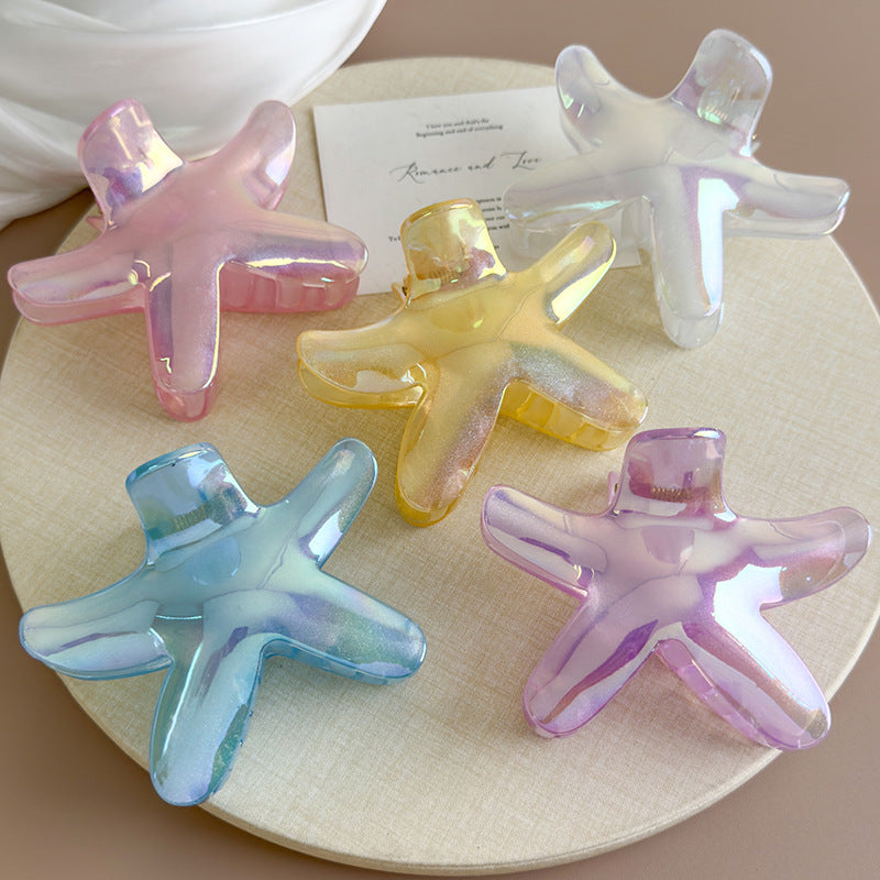 E廠-韓版個性甜美百搭大號彩色海星雞蛋花抓夾度假風簡約花朵鯊魚夾女「27045」25.06-1