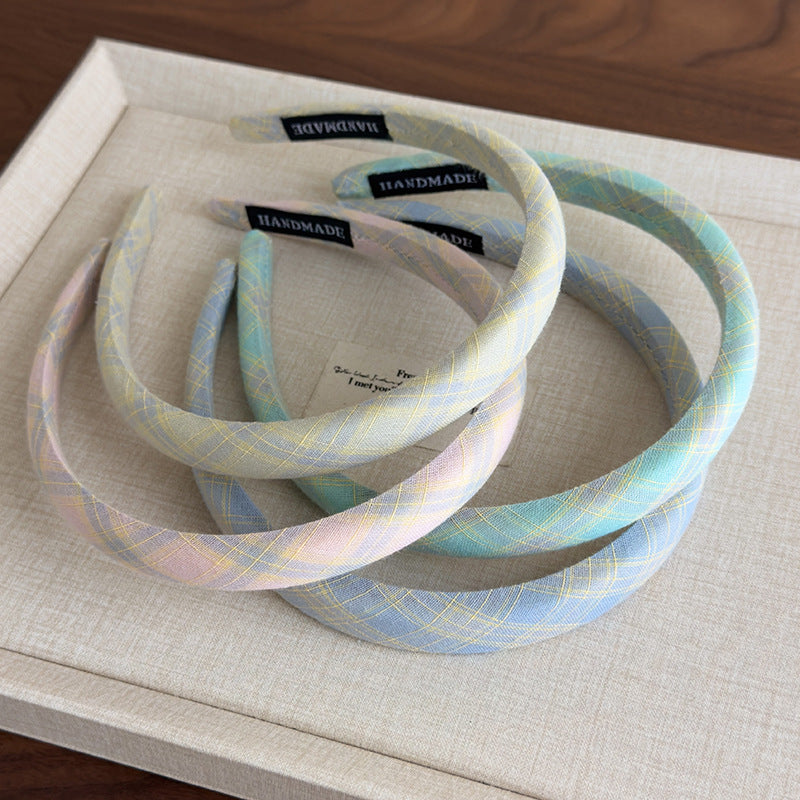 E廠-小清新甜美糖果色格紋細髮箍頭飾時尚氣質高顱頂窄邊頭箍髮卡女「27097」25.06-3