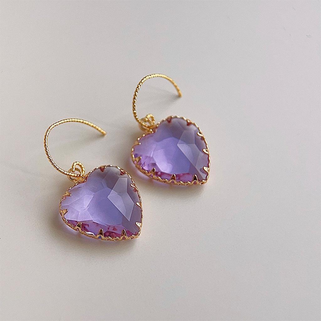 A廠-實物很閃! 玻璃水晶輕奢質感愛心鍍18K優雅高級感耳飾復古耳環女「3678」24.03-5