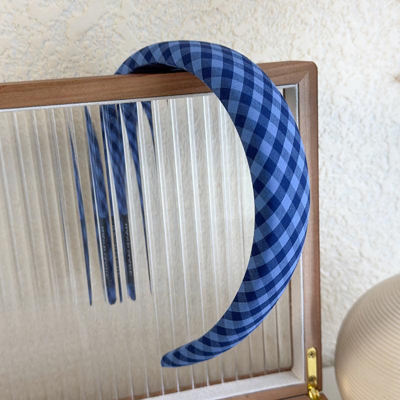 E廠-藍色系格紋蝴蝶結海綿髮箍女生學院風高顱頂頭箍2025新款寬邊頭箍「26441 26422」25.01-1