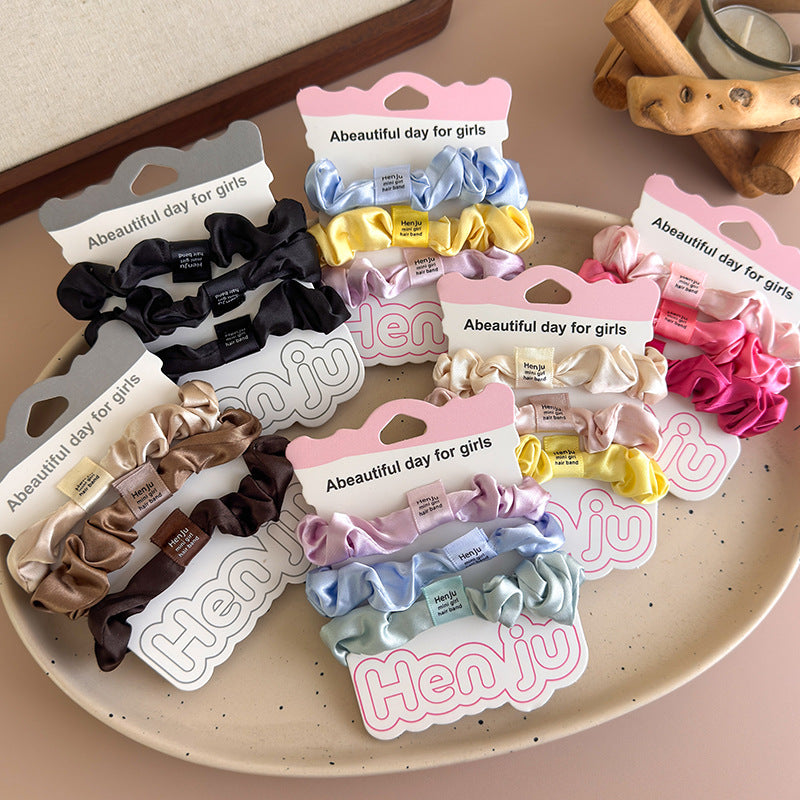 E廠-甜美多巴胺彩色小腸髮圈3件套緞面褶皺小腸圈百搭扎頭髮髮繩頭繩「27346」25.08-3