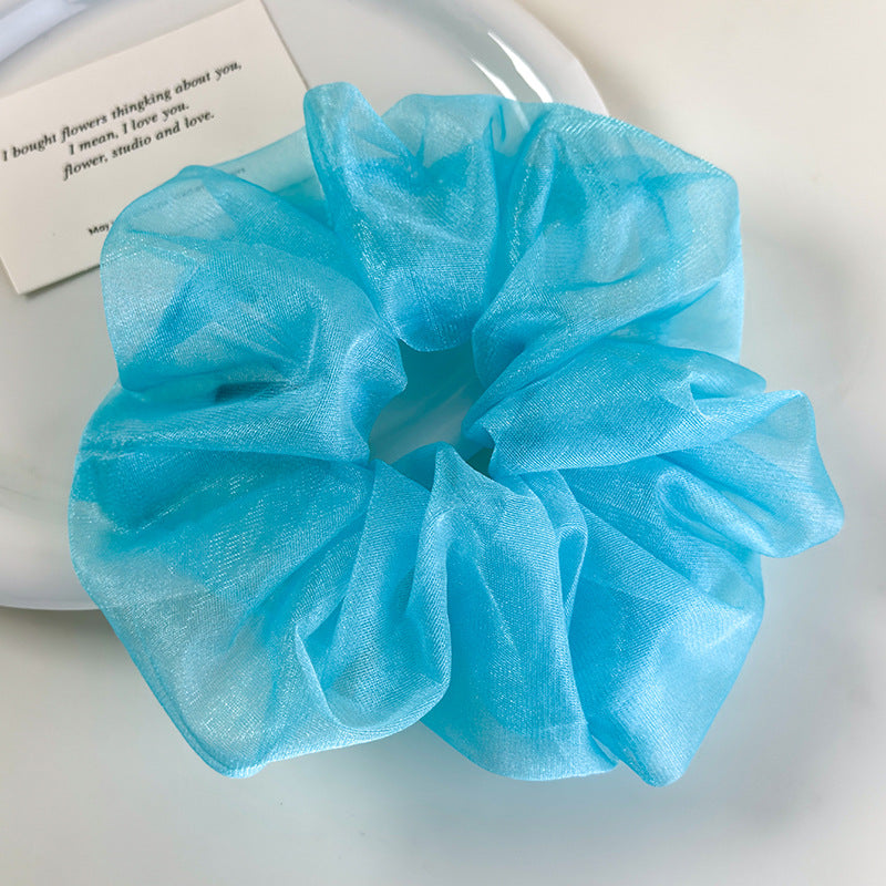 E廠-夏日薄荷 ins湖水藍網紗大腸髮圈女超大清涼感髮繩小清新百搭髮飾「26963」25.05-4