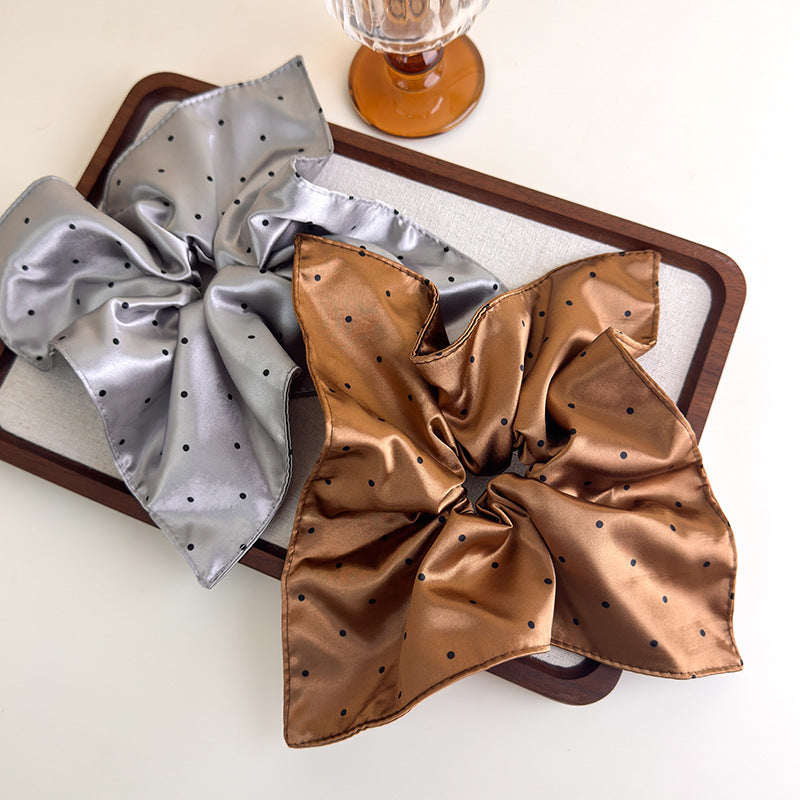 E廠-簡約緞面波點方形髮圈美拉德色褶皺布藝方巾頭圈扎頭髮頭繩髮飾「27339」25.08-3